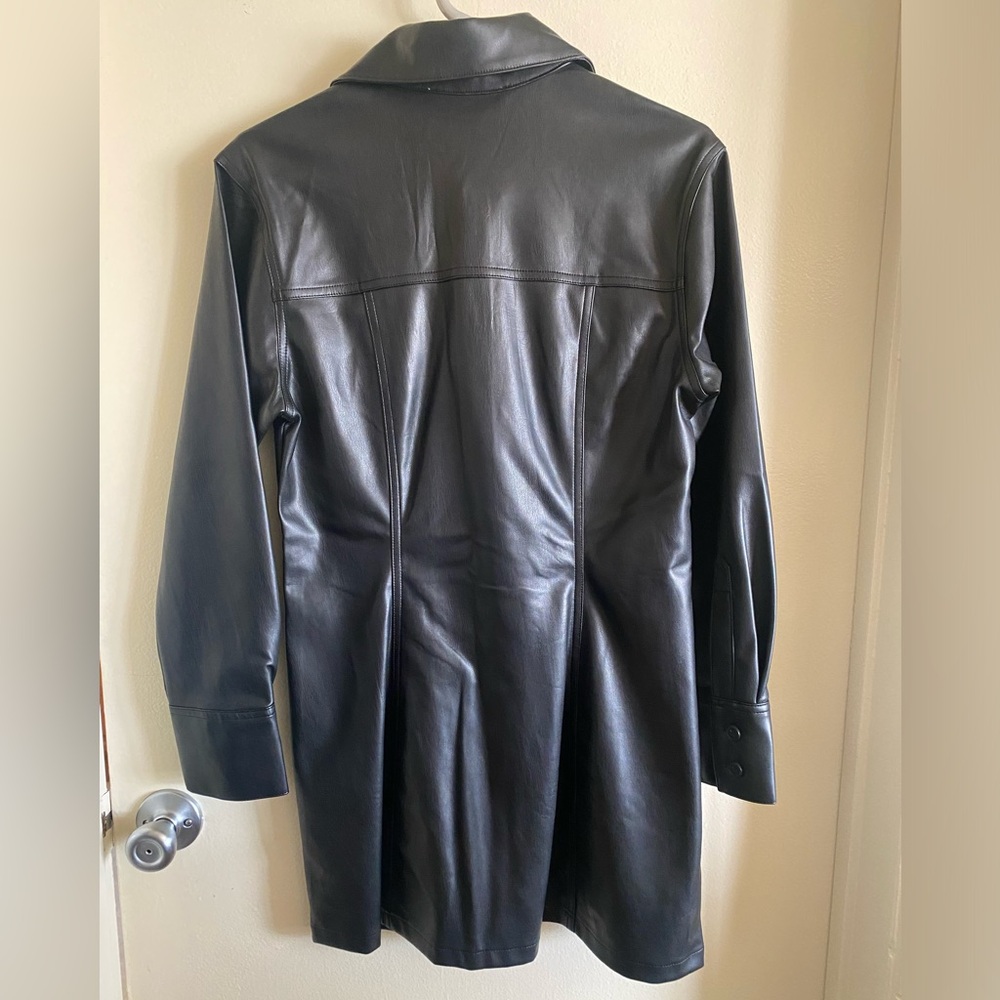 Abercrombie & Fitch Black Vegan Leather Shirt Dress. Size US 8 Petite. - Picture 2 of 3